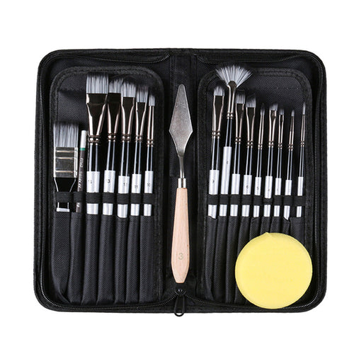 Artist Paint Brush Set 19x Suitable For Watercolour, Acrylic, and Oil Painting with Sponge Brushes